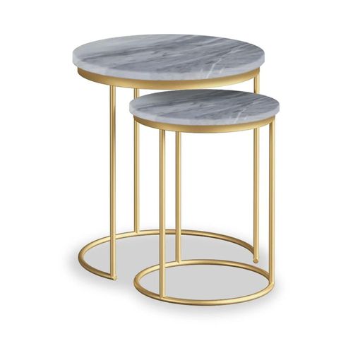 Marmora Grey Marble and Gold Round Nest of 2 Tables