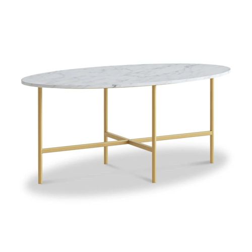 Marmora White Marble and Gold Oval Coffee Table