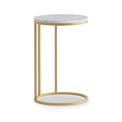 Marmora White Marble and Gold Round C Side Table