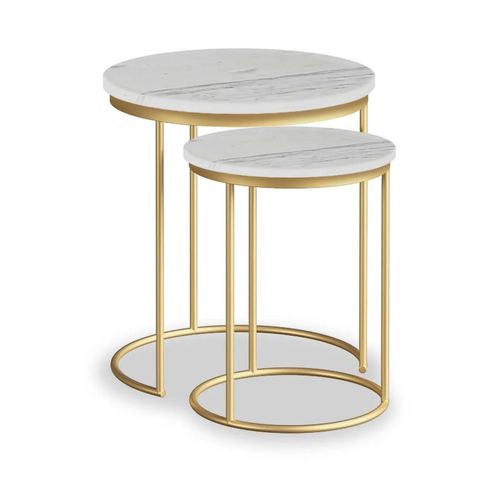 Marmora White Marble and Gold Round Nest of 2 Tables