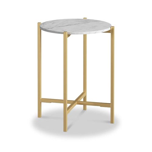 Marmora White Marble and Gold Round Side Table
