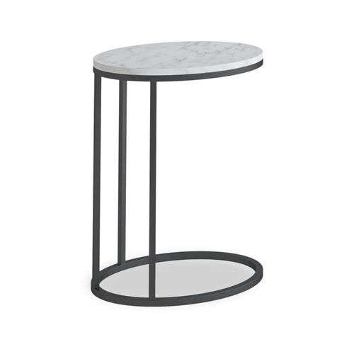 Marmora White Marble and Grey Oval C Side Table