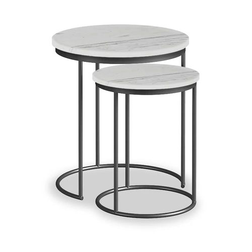 Marmora White Marble and Grey Round Nest of 2 Tables