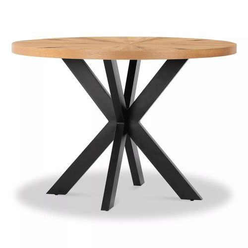 Viento Oak 4 Seater Sunburst Round Dining Table with Black Spider Legs - 110cm