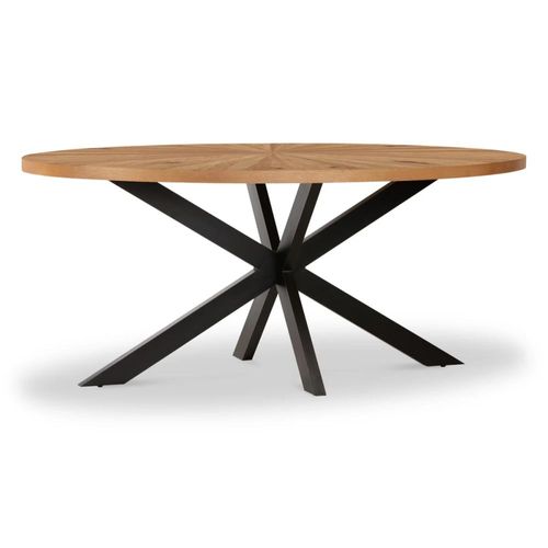 Viento Oak 6 Seater Sunburst Oval Elip Dining Table with Black Spider Legs - 180cm