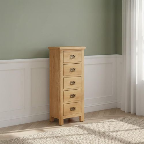 Salisbury Lite Oak 5 Drawer Narrow Chest