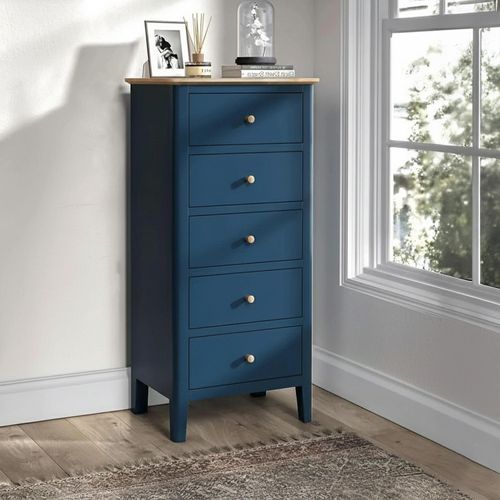 Marlow Blue 5 Drawer Tallboy Chest