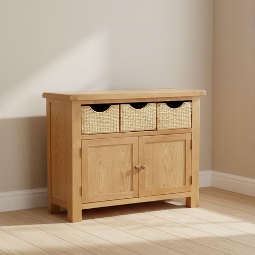 Salisbury Premium Oak 2 Door Small Sideboard with Baskets - 110cm