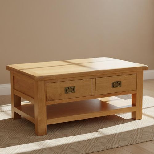 Salisbury Premium Oak 2 Drawer Coffee Table with Shelf