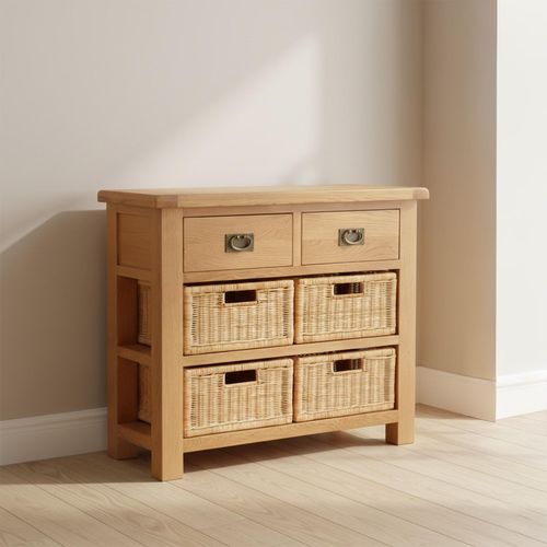 Salisbury Premium Oak Small Sideboard with Baskets - 100cm