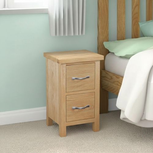 New Trinity Natural Oak 2 Drawer Narrow Bedside Cabinet
