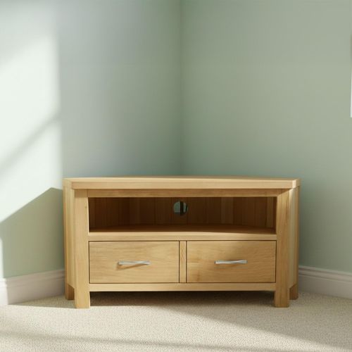 New Trinity Natural Oak 2 Drawer Corner TV Unit