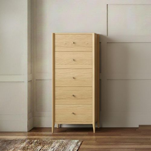 Paris Oak 5 Drawer Tallboy Chest