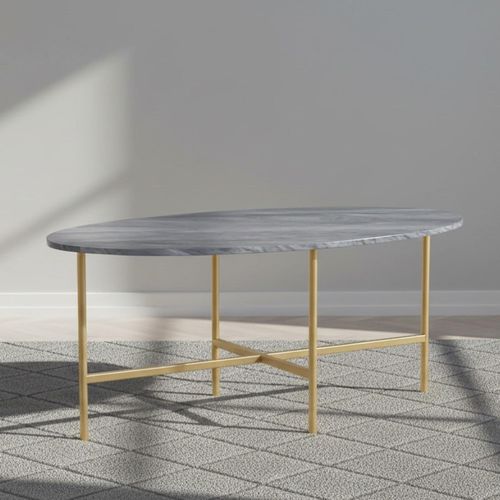 Marmora Grey Marble and Gold Oval Coffee Table