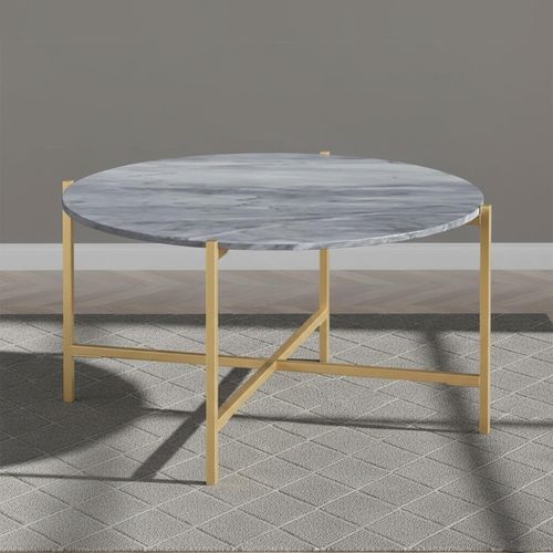 Marmora Grey Marble and Gold Round Coffee Table