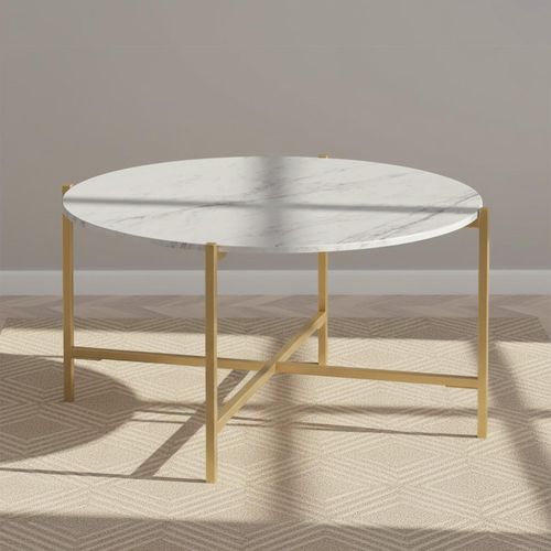 Marmora White Marble and Gold Round Coffee Table