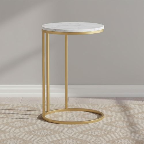 Marmora White Marble and Gold Round Side Table