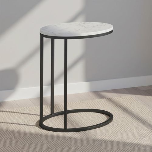Marmora White Marble and Grey Oval C Side Table