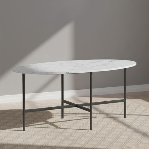 Marmora White Marble and Grey Oval Coffee Table