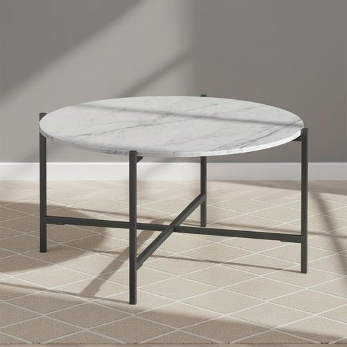 Marmora White Marble and Grey Round Coffee Table