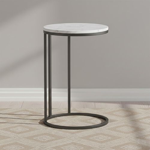 Marmora White Marble and Grey Round Side Table