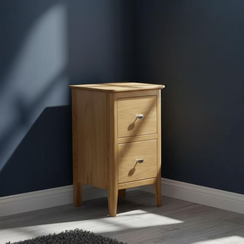 Bath Oak 2 Drawer Narrow Bedside Cabinet
