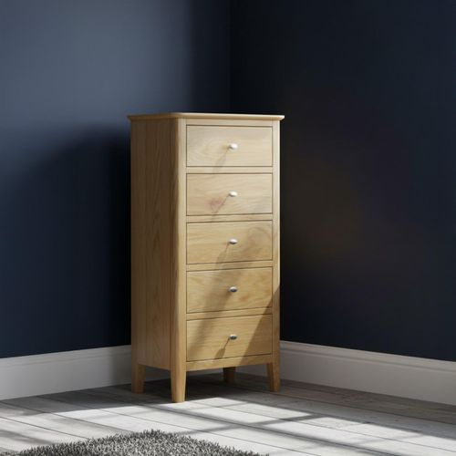 Bath Oak 5 Drawer Narrow Chest