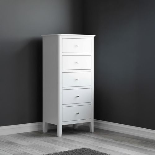 Hampstead White 5 Drawer Narrow Chest
