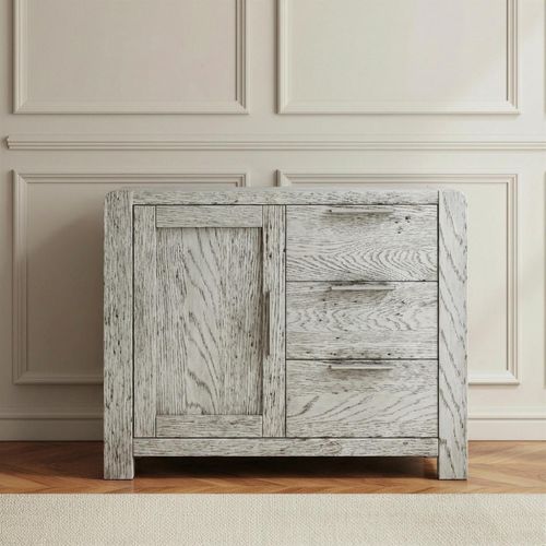 Amsterdam Grey Washed Oak 1 Door Small Sideboard - 98.5cm