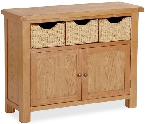 Salisbury Premium Oak 2 Door Small Sideboard with Baskets - 110cm