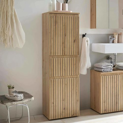 Austin Ribbed Oak Narrow Cabinet - 2 Door