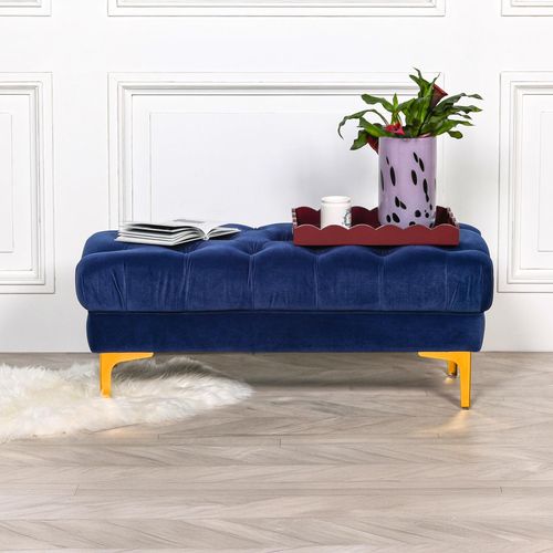 Tufted Ottoman Bench - Blue Velvet
