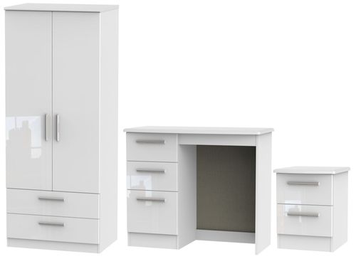 Knightsbridge White 3 Piece Bedroom Set with 2 Drawer Wardrobe