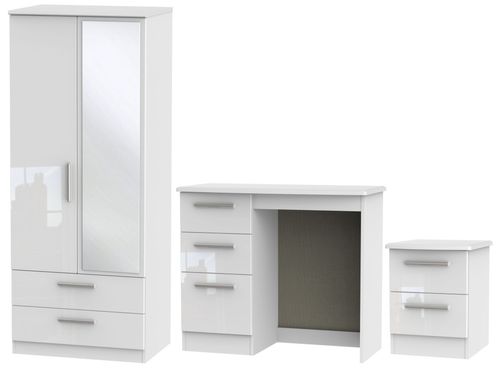 Knightsbridge White Gloss 3 Piece Bedroom Set with 2 Door Combi Wardrobe