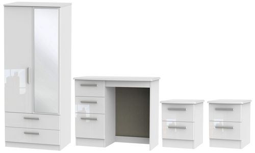 Knightsbridge White Gloss 4 Piece Bedroom Set with 2 Door Combi Wardrobe