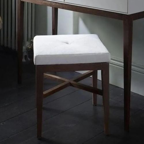 Clearance - Stratford Upholstered Stool - Off White and Walnut - B19