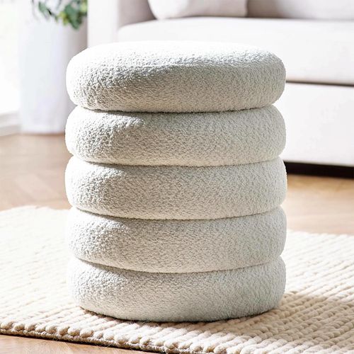 Hailey Ivory Boucle Round Storage Ottoman