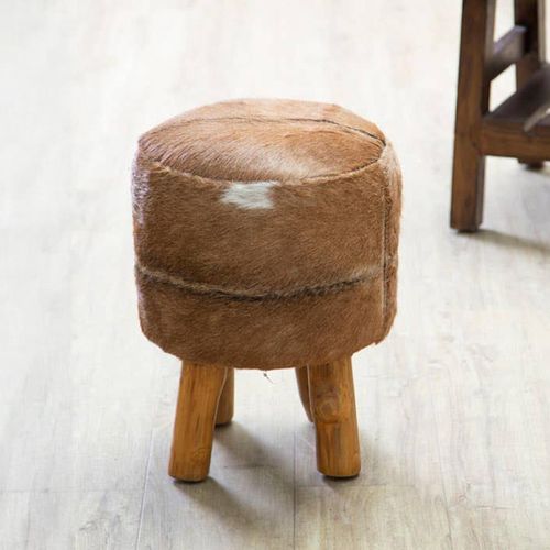 Inca Stool - Round - Brown Goat Hide