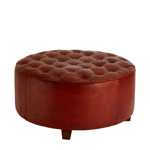 Inca Stool - Brown Leather - Buttoned