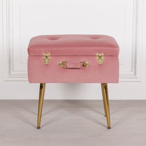 Suitcase Stool with Gold Legs - Pink Velvet