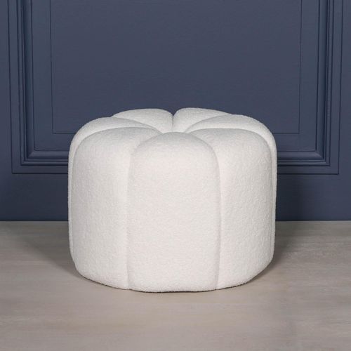 Petal Round Stool - White Boucle Fabric