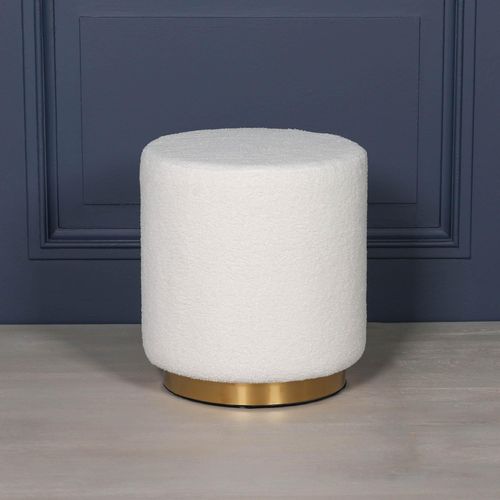 Round Stool - White Boucle Fabric