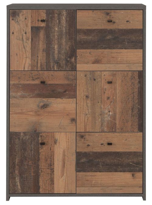 Best Grey Concrete Effect and Vintage Wood 6 Door Storage Cabinet
