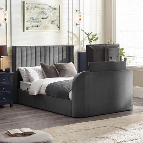 Clara Lift Up Ottoman TV Bed - Dark Grey Fabric