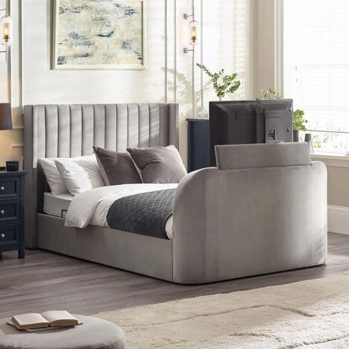 Clara Lift Up Ottoman TV Bed - Light Grey Fabric