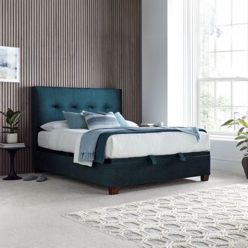 Walkworth Ottoman Storage Bed - Deep Ocean Blue Fabric - Sizes Available