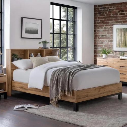 Clearance - Bali Bed - 4ft 6in Double - Bookcase - Grey Oak - FSS16553