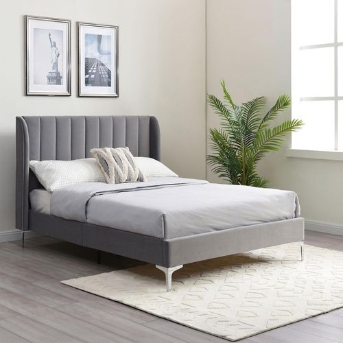 Avery Athena Grey Velvet Fabric Bed - Sizes Available