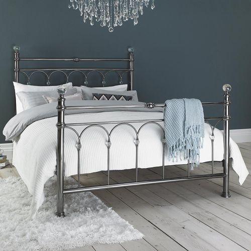 Krystal Antique Nickel Metal Bedstead - 4ft 6in Double