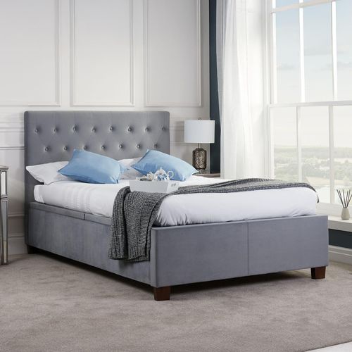 Cologne Ottoman Storage Bed - Grey Velvet Fabric - Sizes Available